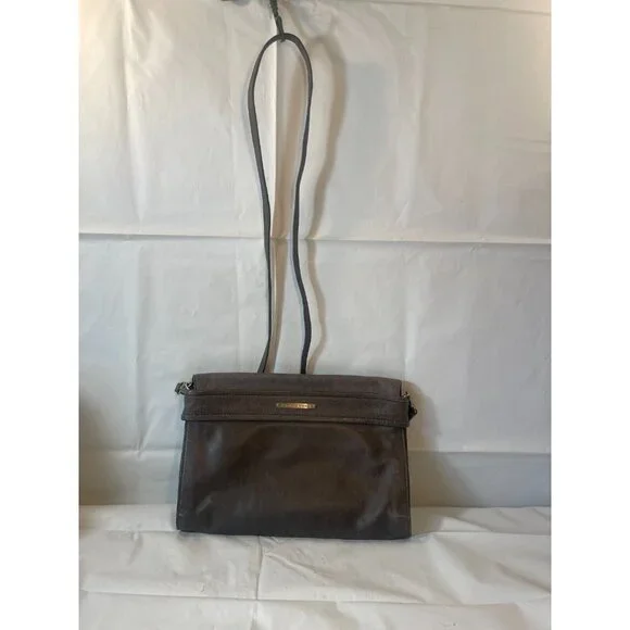 Trina TURK Gray Leather Bag Shoulder Crossbody with Handle Magnetic - Picture 1 of 13